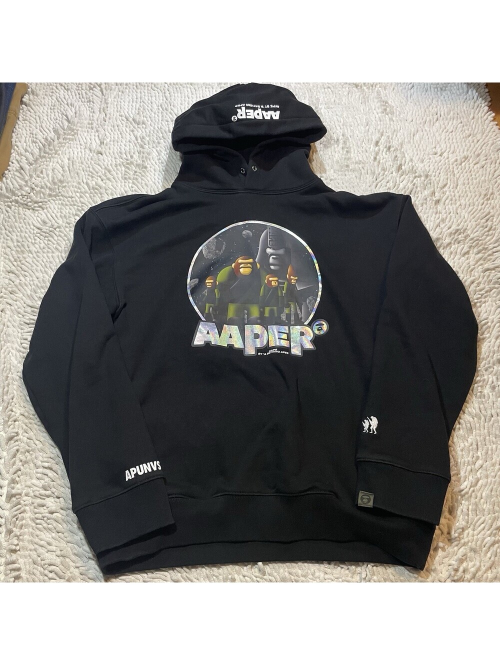 Y2K RARE Aape x Planet of the Apes Aaper Graphic Logo Hoodie Size M Black Men